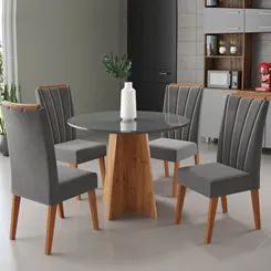 MESA JANTAR 1,35X1,35M TAMPO OFF WHITE C/6 CADEIRAS (REF.:10354)