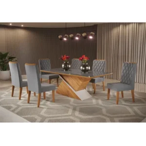 MESA JANTAR 1,80X0,90M TAMPO OFF WHITE C/6 CADEIRAS (REF.:10352)